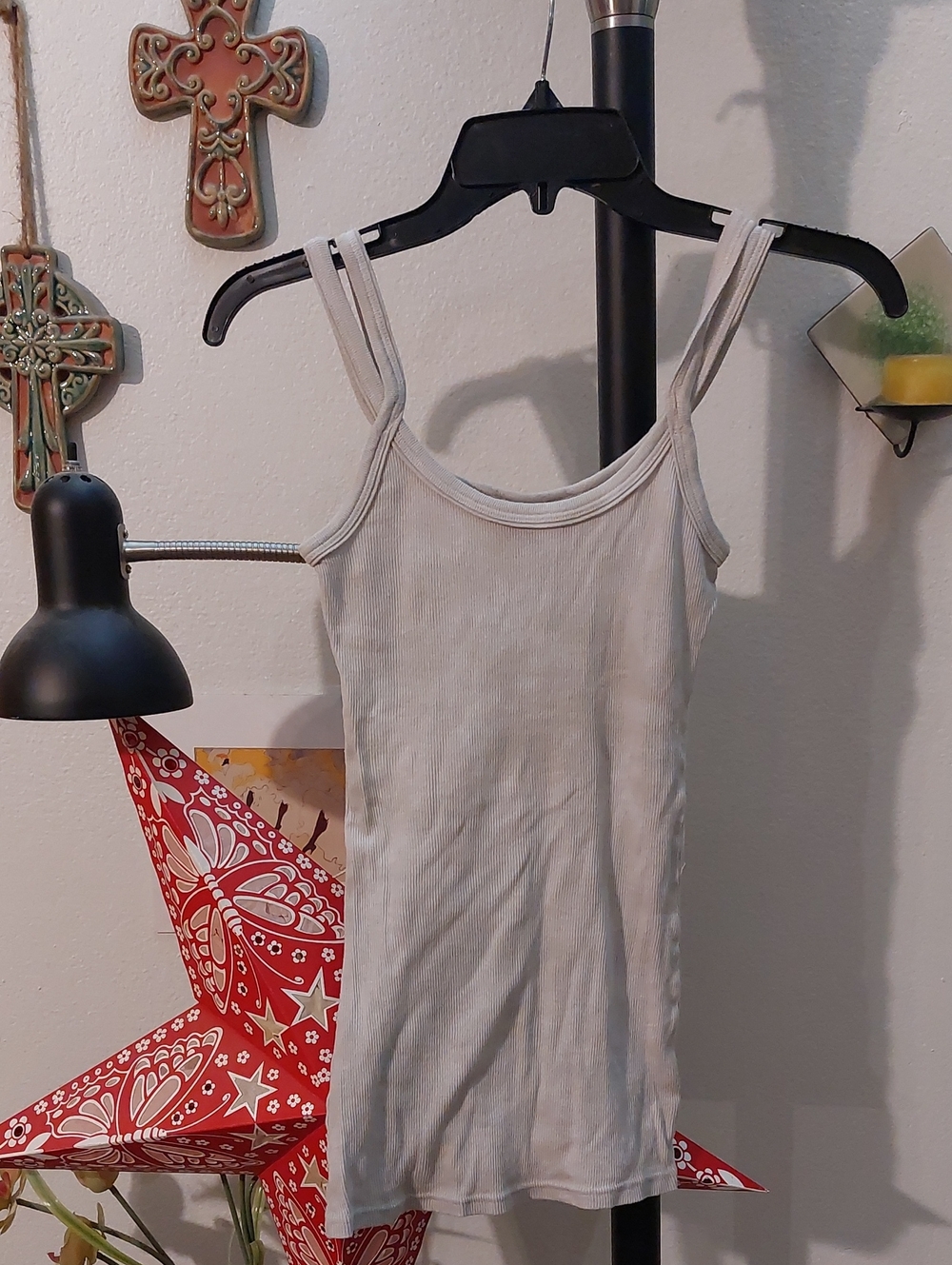 Oatmeal/ Light Gray Double Strap Tank Top